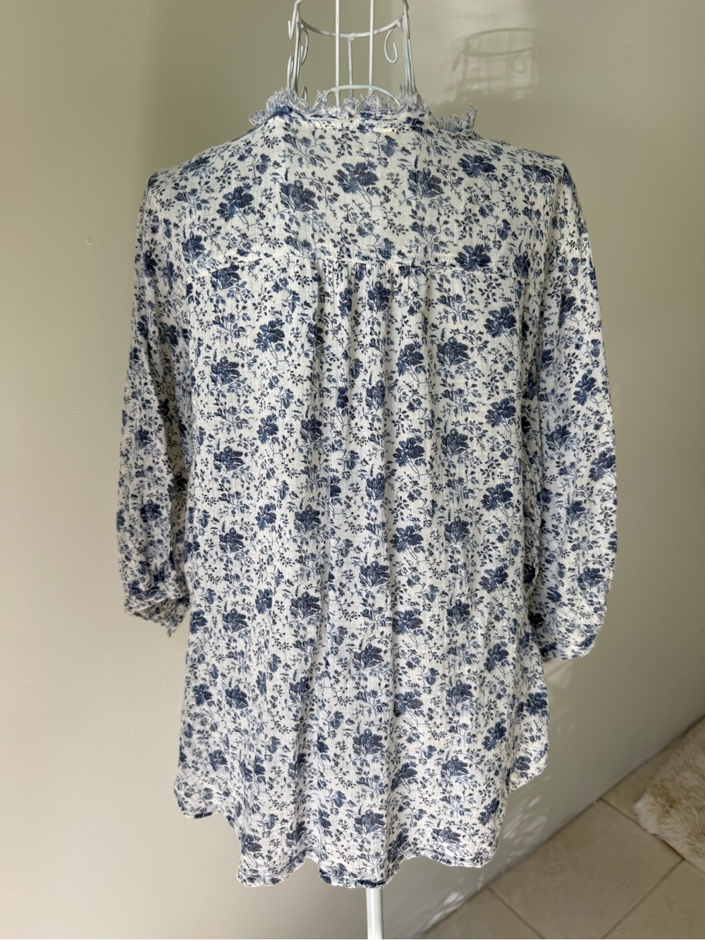 Ralph Lauren Denim & Supply M Floral Cotton Ruffle Peasant Blouse Boho Blue - Picture 3 of 8